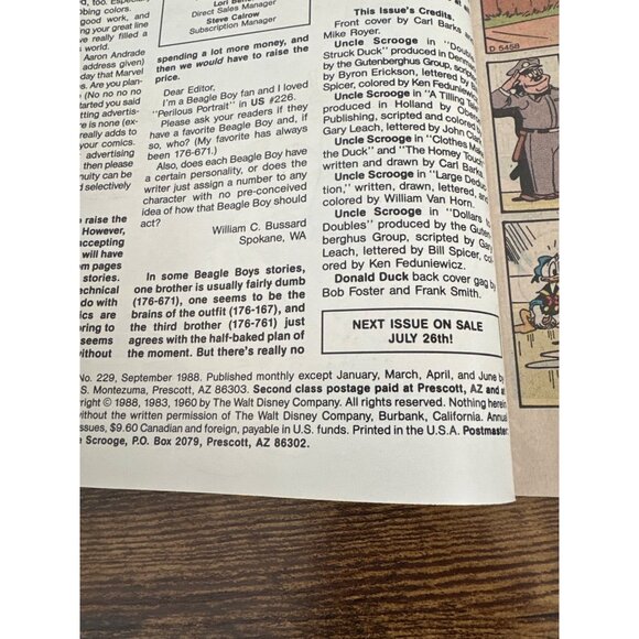 Walt Disneys Uncle Scrooge Comic # 229 Vintage September 1988 Bagged Boarded - Picture 4 of 5